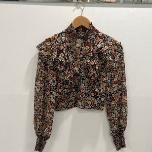 Zara sheer floral crop blouse